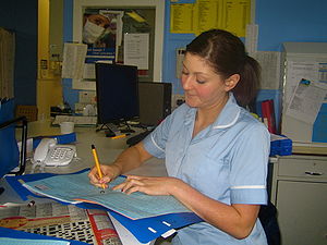 Staff Nurse Andrea writing up her notes.jpg